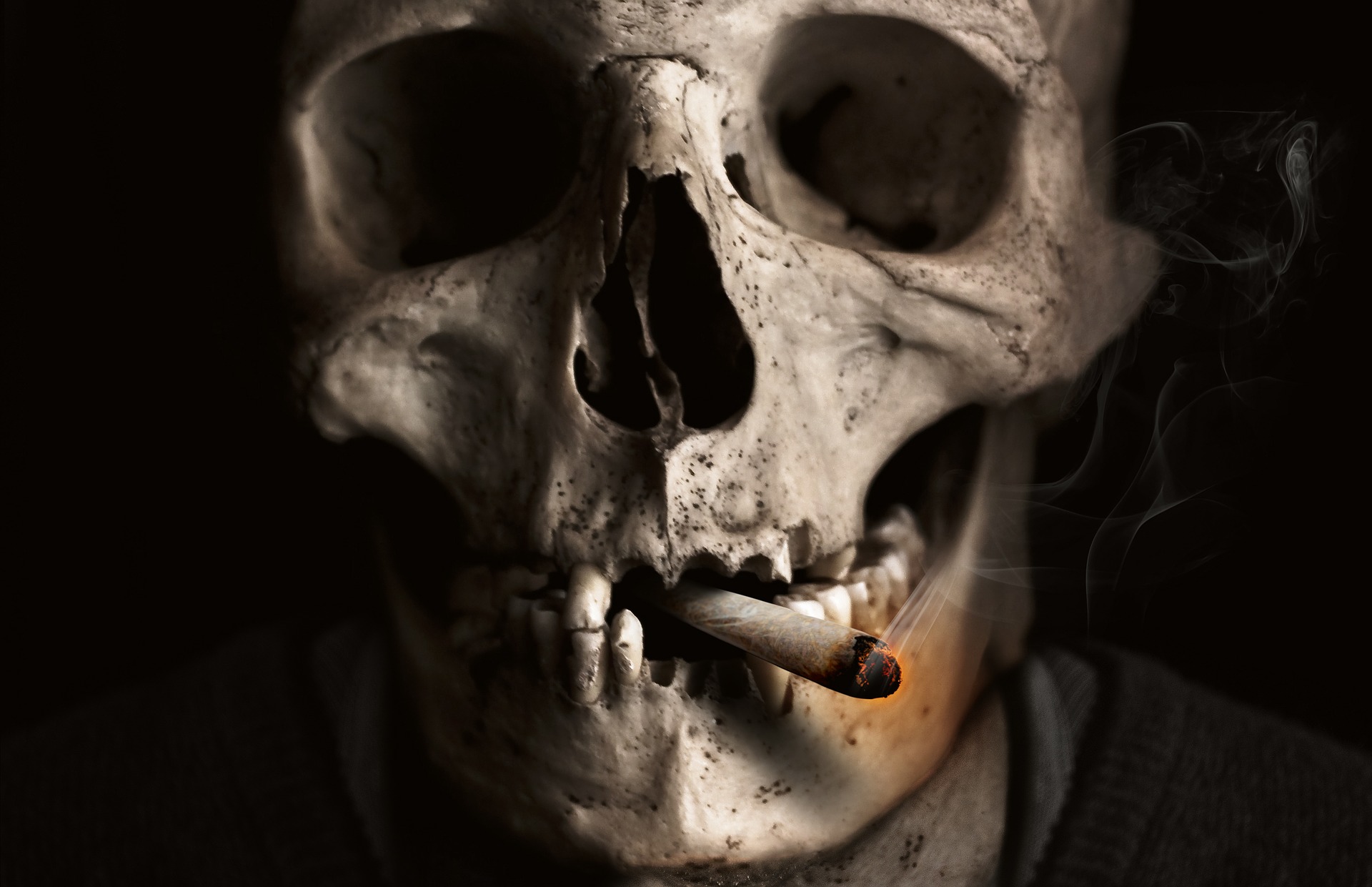 a skull smoking ciggie